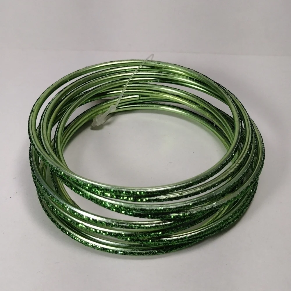 Women's Stunning Set of 10 Green Sparkling Bangle Bracelets, Size 8